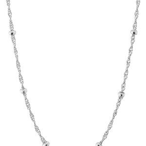 Italian 925 Sterling Silver Singapore Bead Chain Station Necklace for Women, Mad